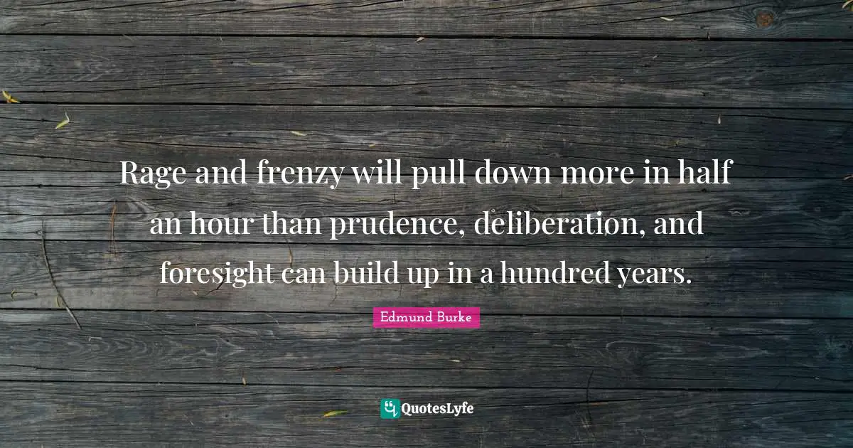 Rage and frenzy will pull down more in half an hour than prudence, deliberation, and foresight can build up in a hundred years.
