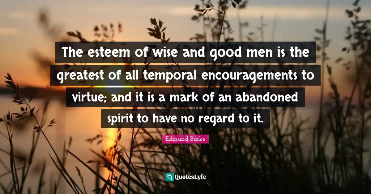 The esteem of wise and good men is the greatest of all temporal encouragements to virtue; and it is a mark of an abandoned spirit to have no regard to it.