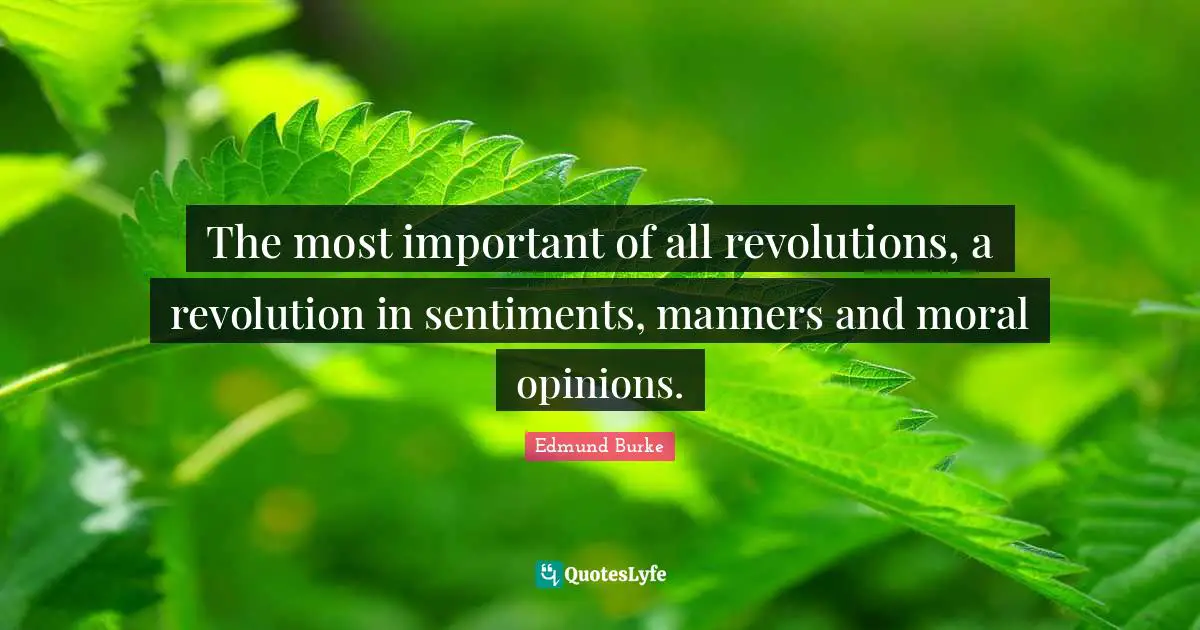 The most important of all revolutions, a revolution in sentiments, manners and moral opinions.