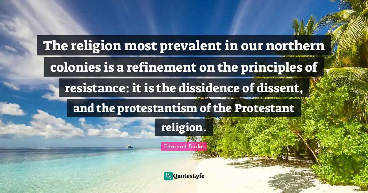 Dissent Quotes: "The religion most prevalent in our northern colonies is a refinement on the principles of resistance: it is the dissidence of dissent, and the protestantism of the Protestant religion."