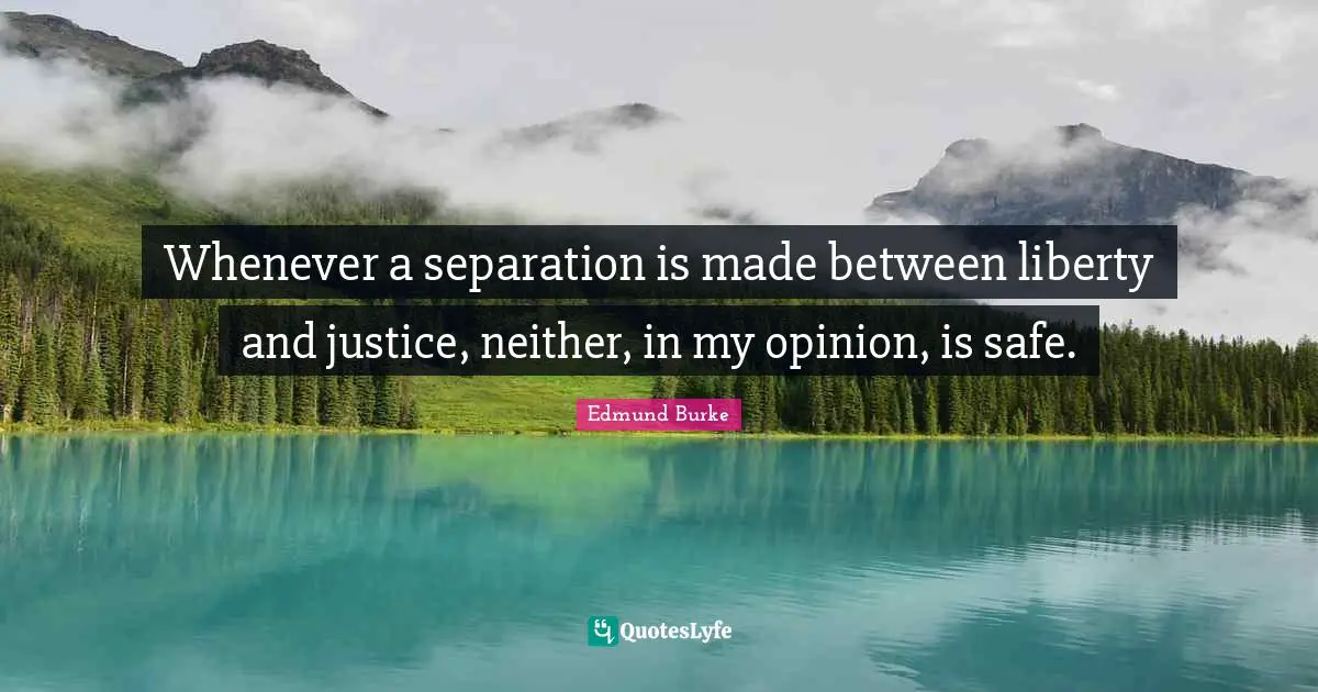 Edmund Burke Quotes: "Whenever a separation is made between liberty and justice, neither, in my opinion, is safe."