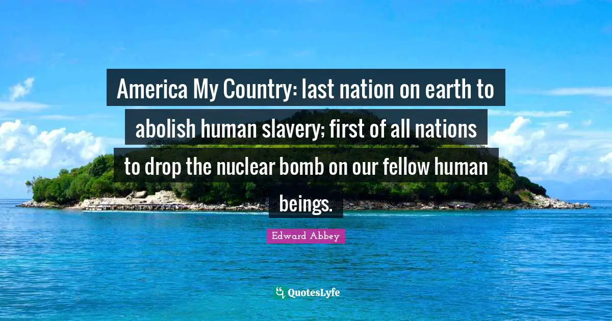 America My Country: last nation on earth to abolish human slavery; first of all nations to drop the nuclear bomb on our fellow human beings.