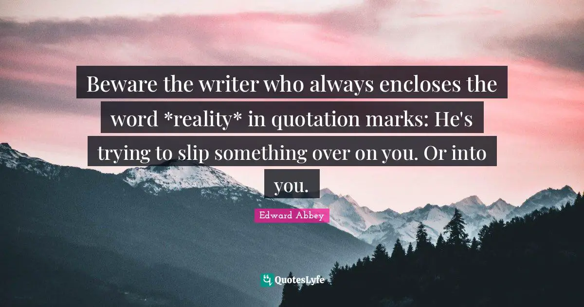 Beware the writer who always encloses the word *reality* in quotation marks: He's trying to slip something over on you. Or into you.