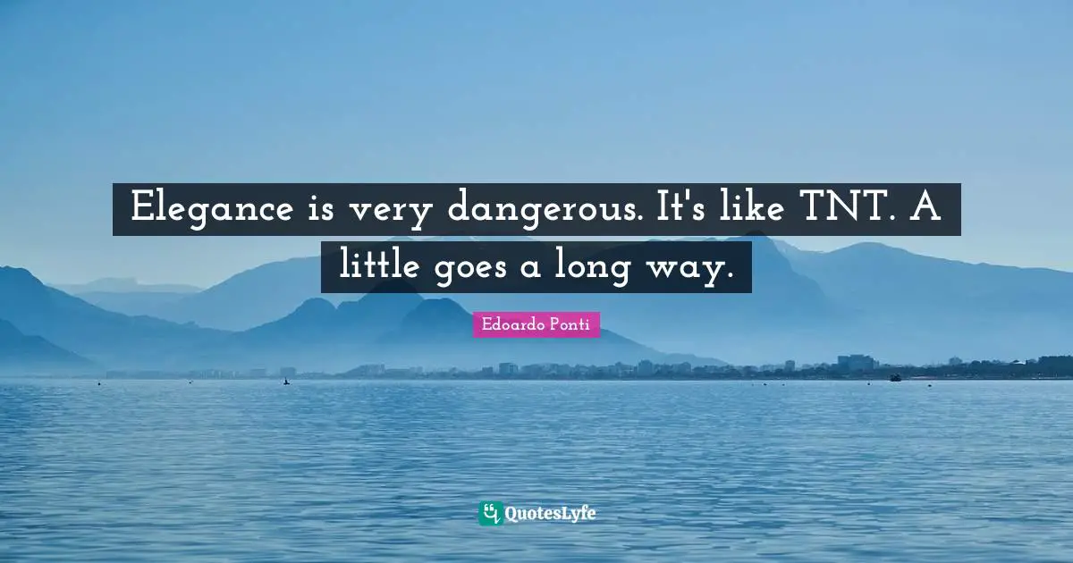 Elegance is very dangerous. It's like TNT. A little goes a long way.