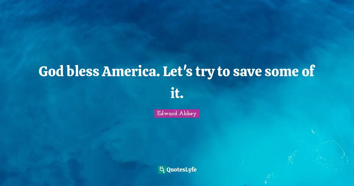 Edward Abbey Quotes: "God bless America. Let's try to save some of it."