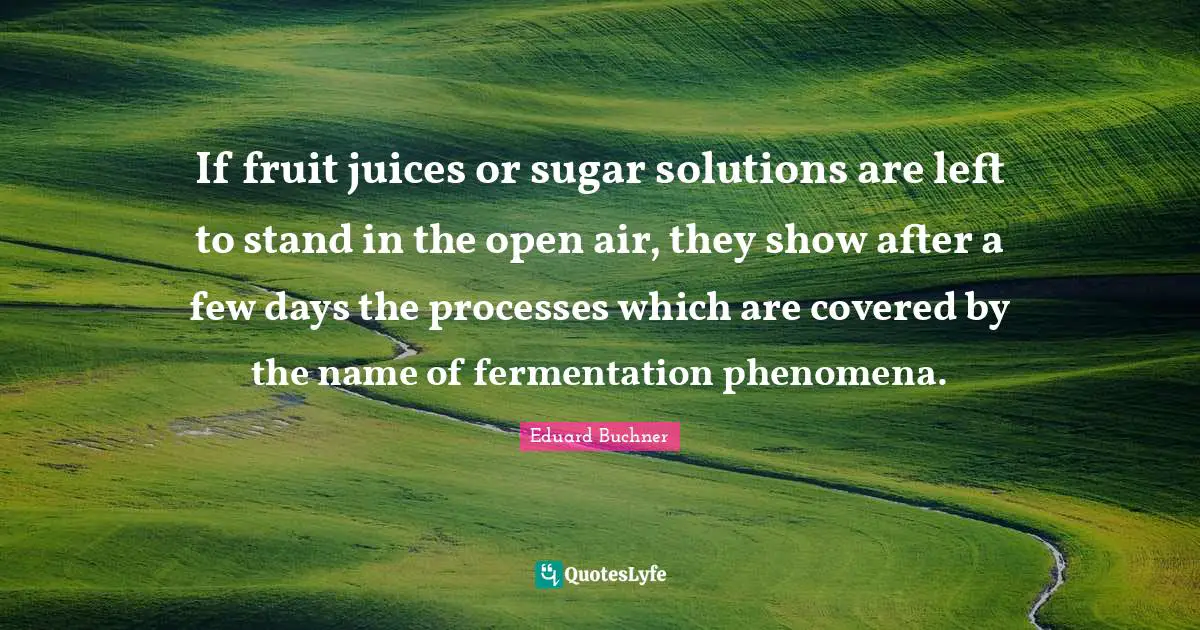 If fruit juices or sugar solutions are left to stand in the open air, they show after a few days the processes which are covered by the name of fermentation phenomena.