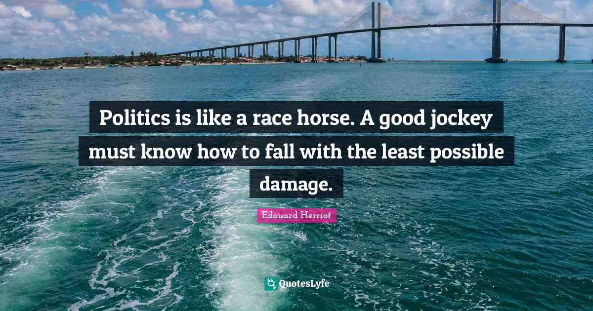 Politics is like a race horse. A good jockey must know how to fall with the least possible damage.