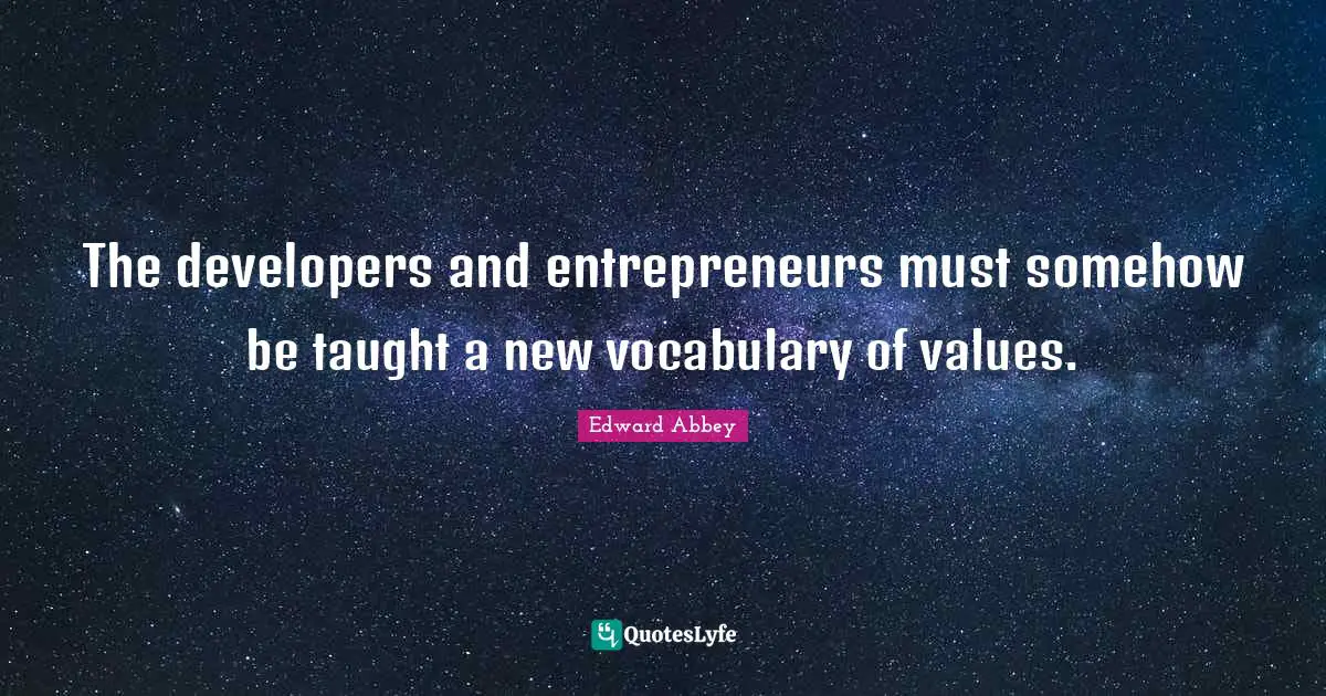The developers and entrepreneurs must somehow be taught a new vocabulary of values.