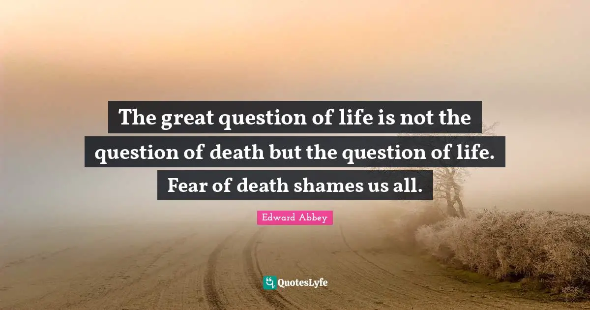 The great question of life is not the question of death but the question of life. Fear of death shames us all.