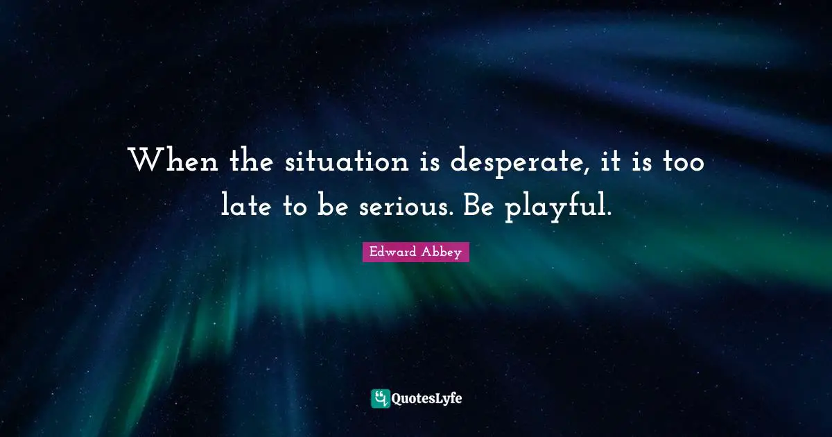 When the situation is desperate, it is too late to be serious. Be playful.
