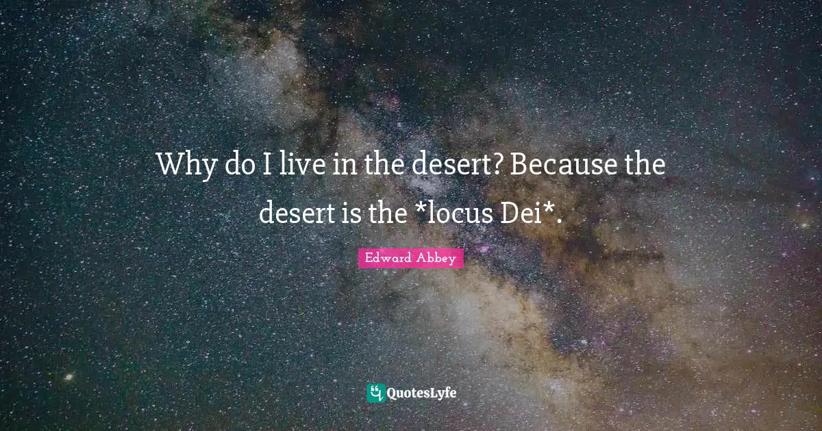 Why do I live in the desert? Because the desert is the *locus Dei*.