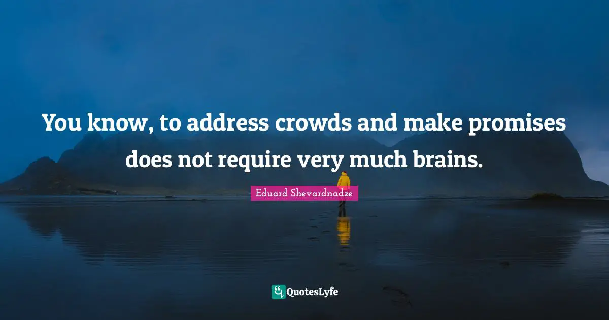 You know, to address crowds and make promises does not require very much brains.