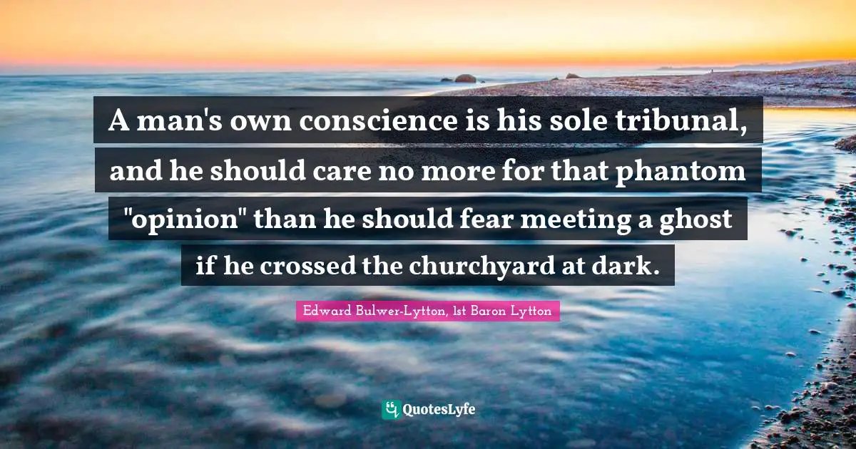 A man's own conscience is his sole tribunal, and he should care no more for that phantom "opinion" than he should fear meeting a ghost if he crossed the churchyard at dark.