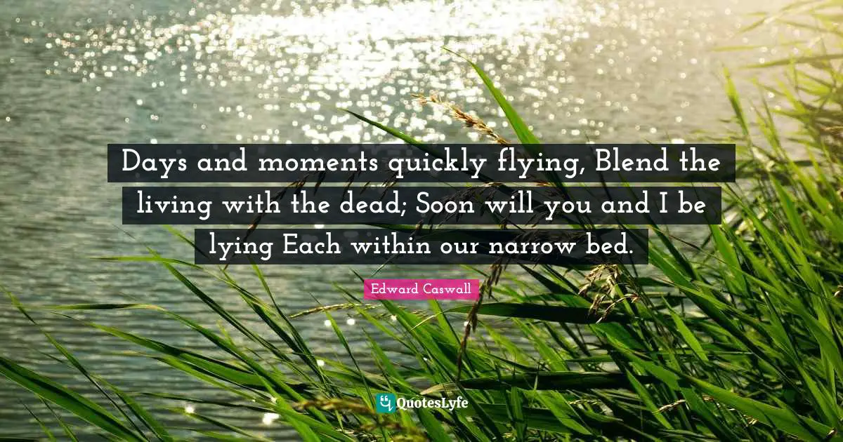 Days and moments quickly flying, Blend the living with the dead; Soon will you and I be lying Each within our narrow bed.