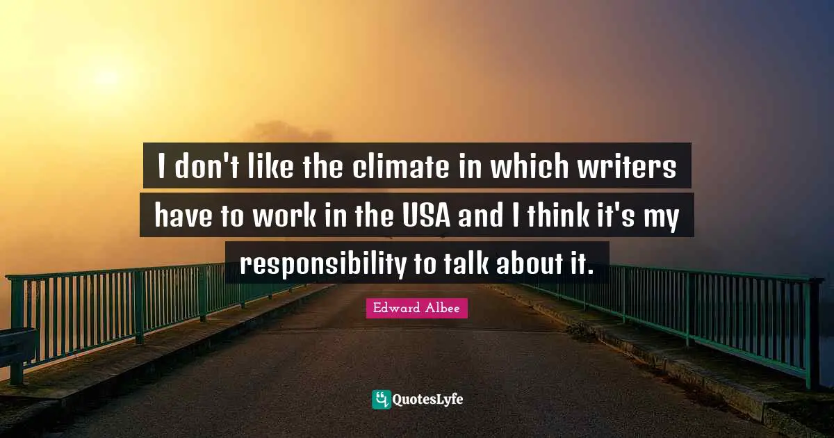 I don't like the climate in which writers have to work in the USA and I think it's my responsibility to talk about it.