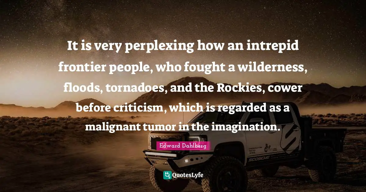 It is very perplexing how an intrepid frontier people, who fought a wilderness, floods, tornadoes, and the Rockies, cower before criticism, which is regarded as a malignant tumor in the imagination.
