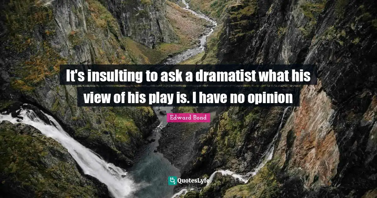 It's insulting to ask a dramatist what his view of his play is. I have no opinion