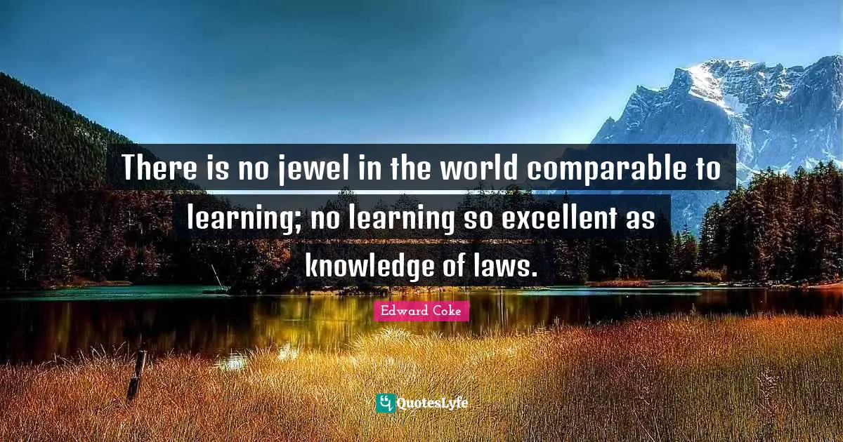 There is no jewel in the world comparable to learning; no learning so excellent as knowledge of laws.