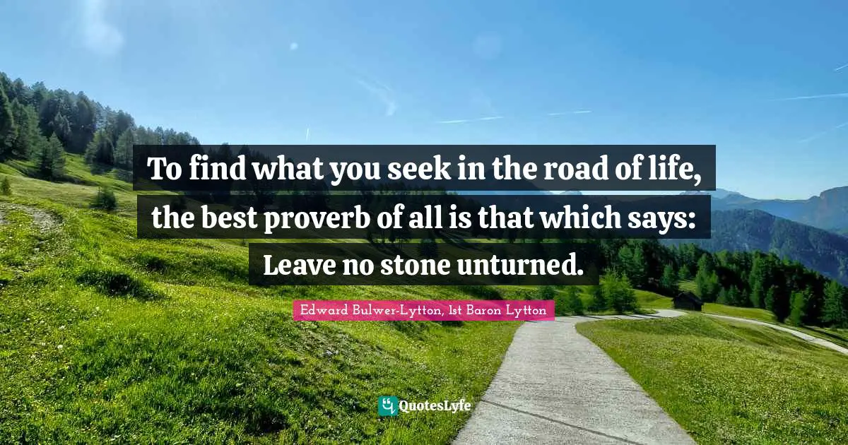 To find what you seek in the road of life, the best proverb of all is that which says: Leave no stone unturned.