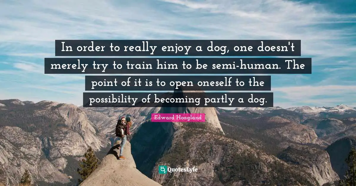 In order to really enjoy a dog, one doesn't merely try to train him to be semi-human. The point of it is to open oneself to the possibility of becoming partly a dog.