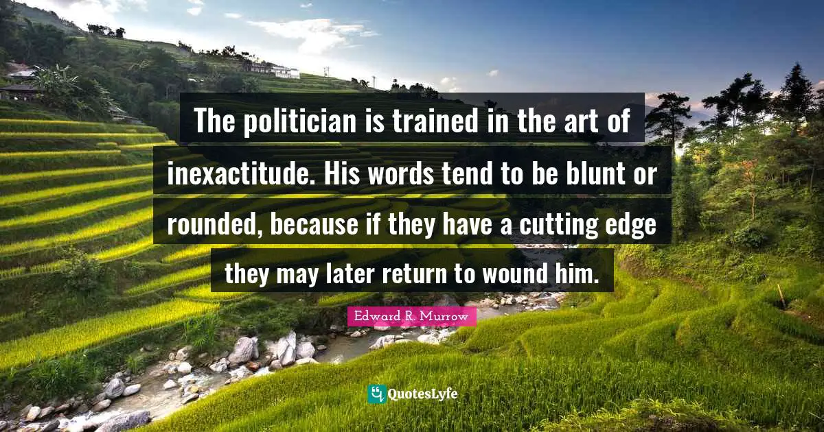 The politician is trained in the art of inexactitude. His words tend to be blunt or rounded, because if they have a cutting edge they may later return to wound him.