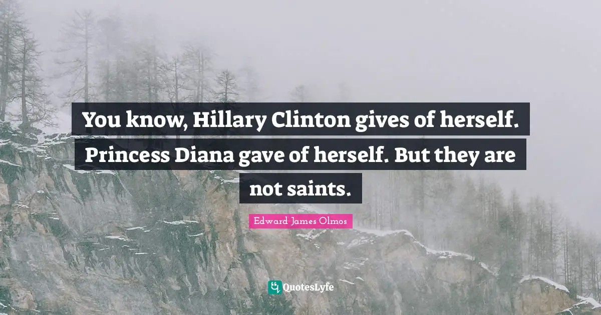 You know, Hillary Clinton gives of herself. Princess Diana gave of herself. But they are not saints.