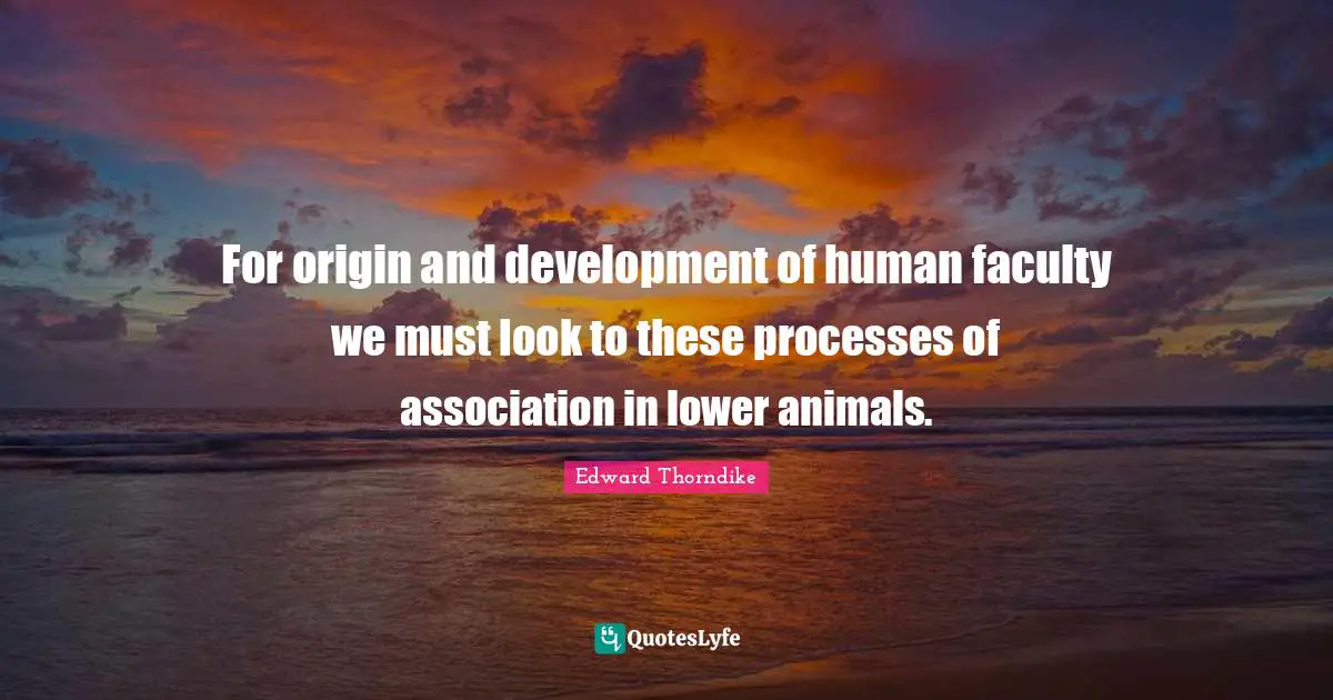 For origin and development of human faculty we must look to these processes of association in lower animals.