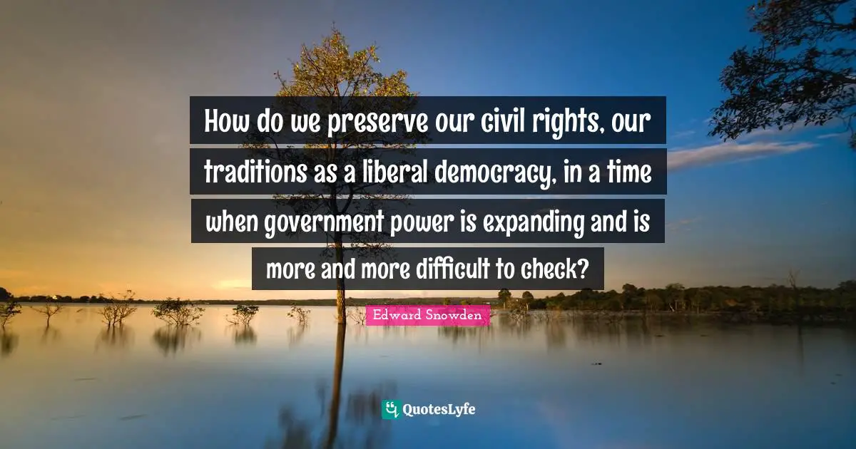 How do we preserve our civil rights, our traditions as a liberal democracy, in a time when government power is expanding and is more and more difficult to check?