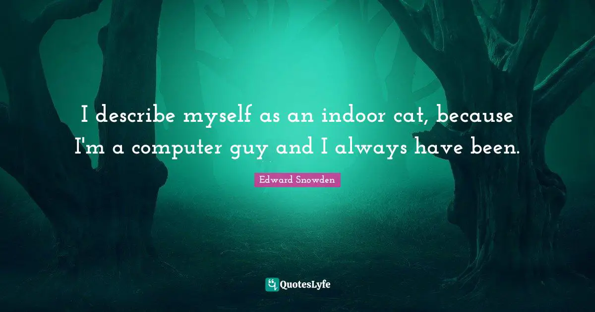 I describe myself as an indoor cat, because I'm a computer guy and I always have been.
