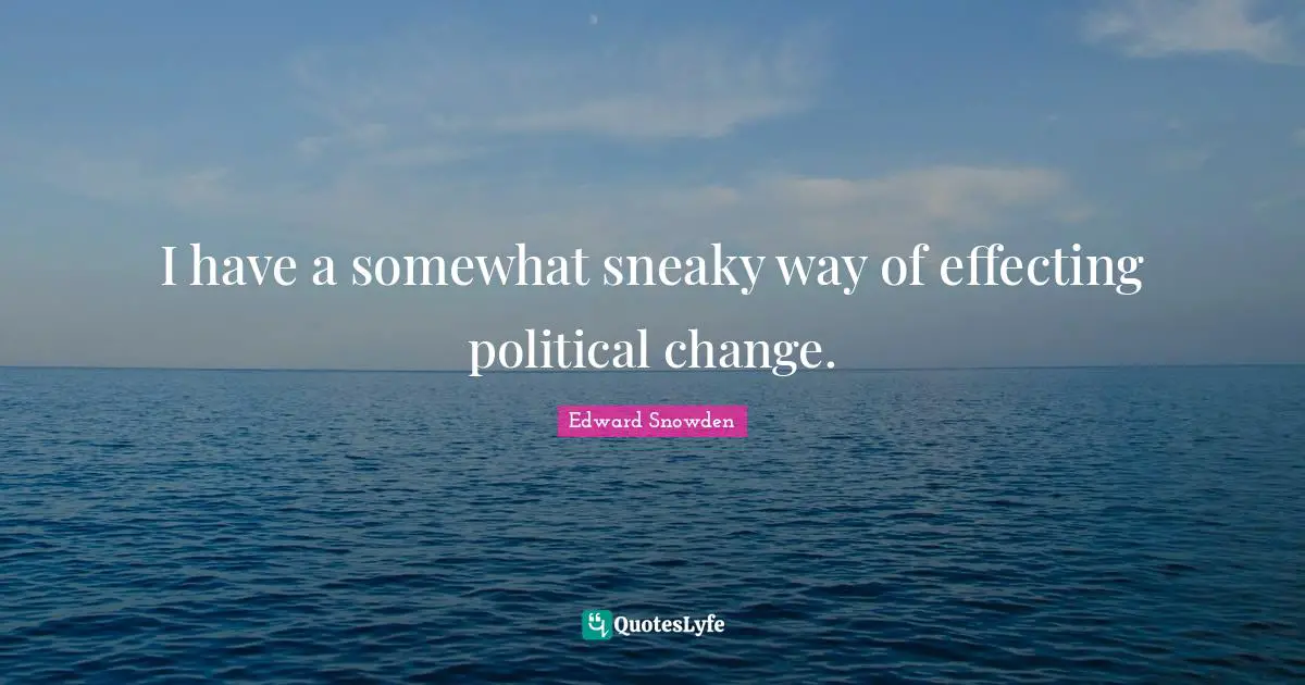 I have a somewhat sneaky way of effecting political change.