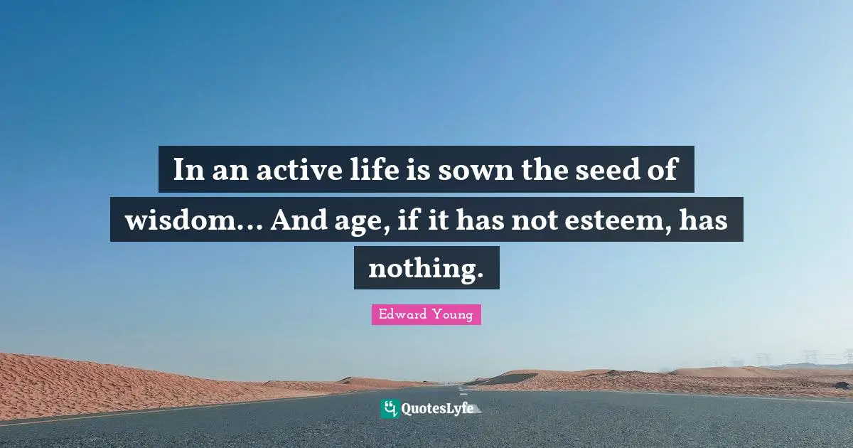 In an active life is sown the seed of wisdom... And age, if it has not esteem, has nothing.