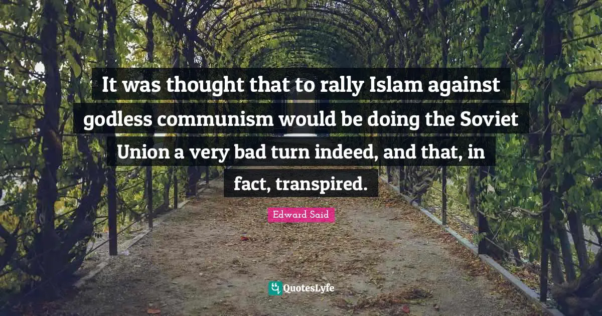 Edward Said Quotes: "It was thought that to rally Islam against godless communism would be doing the Soviet Union a very bad turn indeed, and that, in fact, transpired."