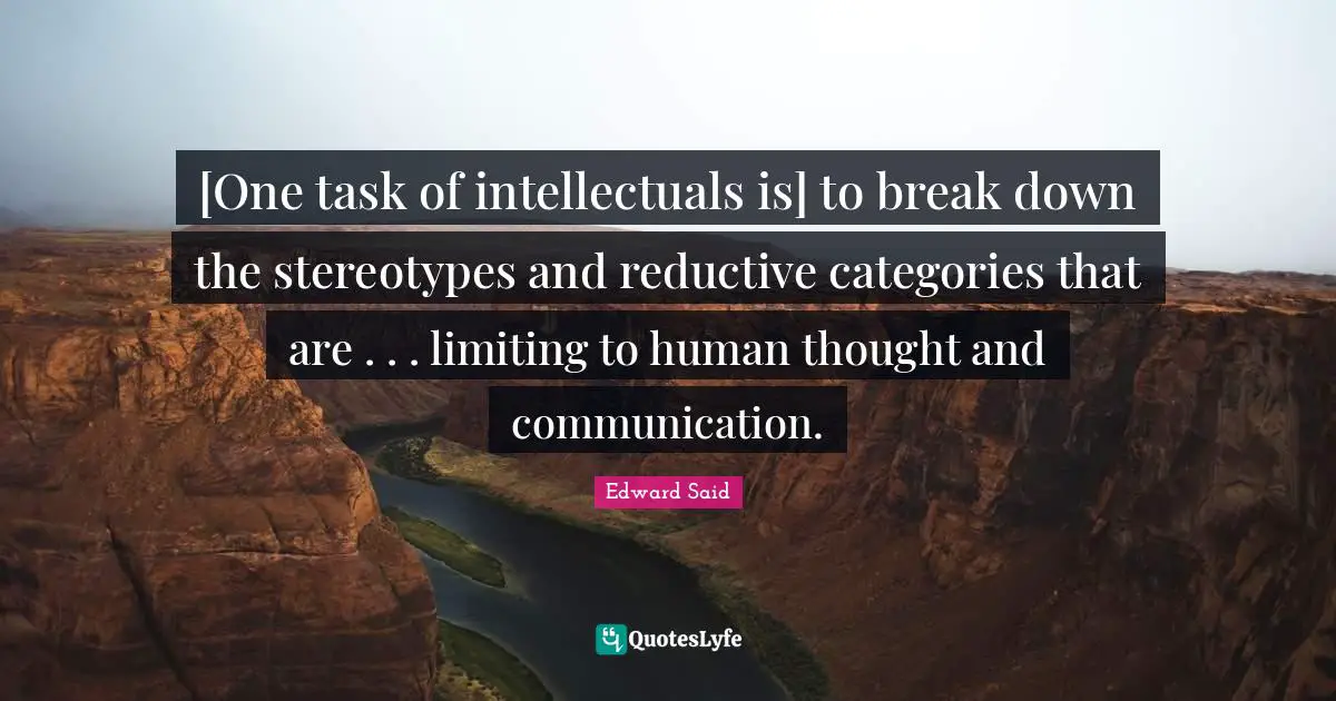 [One task of intellectuals is] to break down the stereotypes and reductive categories that are . . . limiting to human thought and communication.