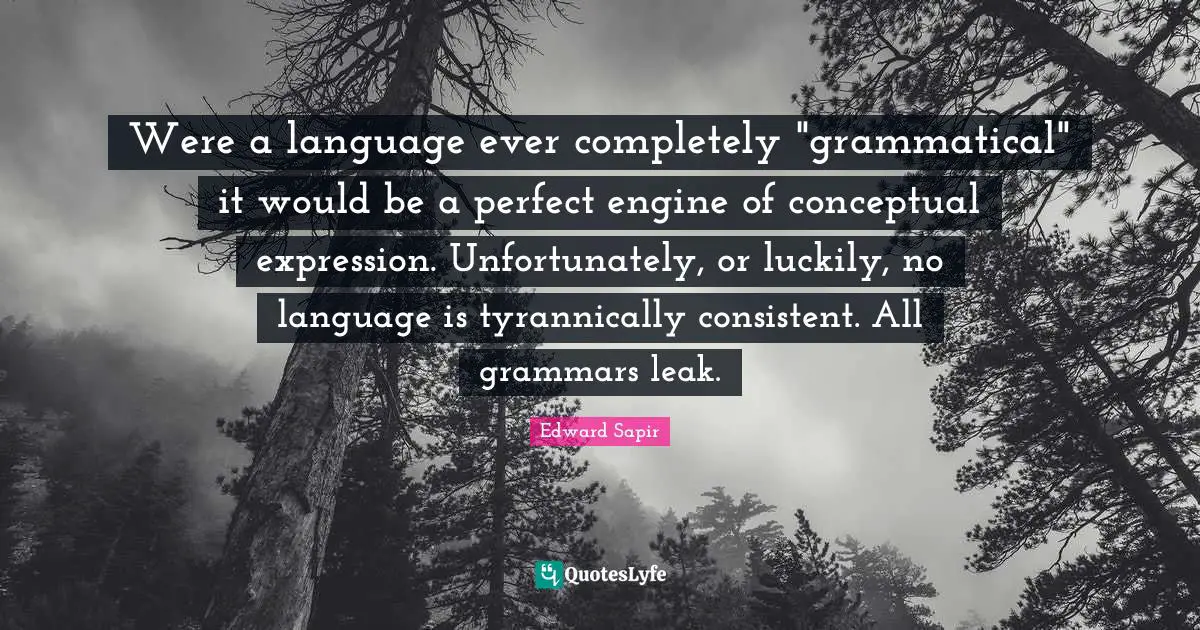 Were a language ever completely "grammatical" it would be a perfect engine of conceptual expression. Unfortunately, or luckily, no language is tyrannically consistent. All grammars leak.