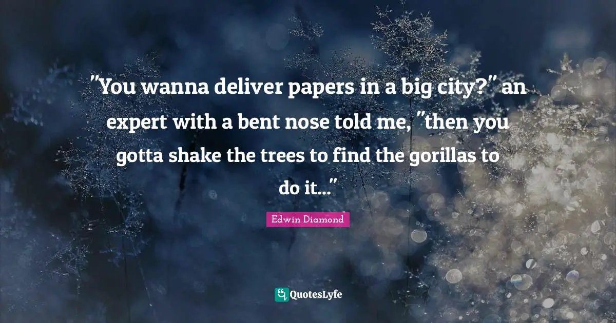 "You wanna deliver papers in a big city?" an expert with a bent nose told me, "then you gotta shake the trees to find the gorillas to do it..."