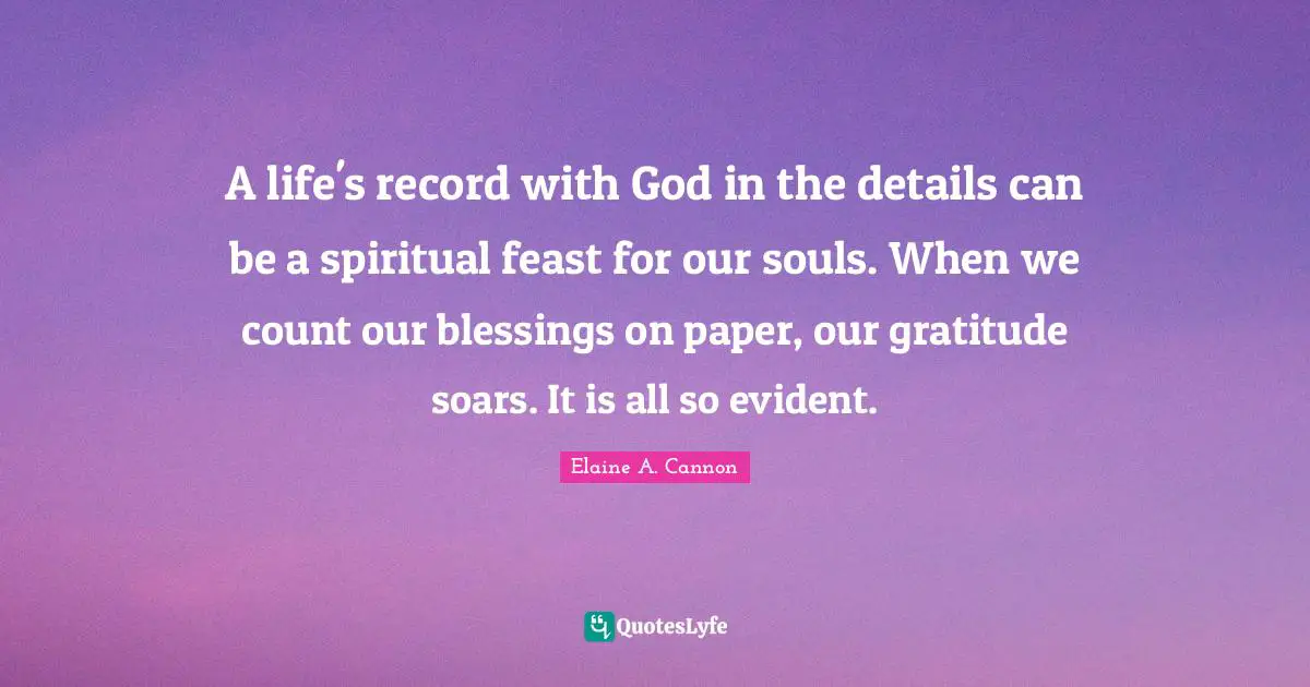 A life's record with God in the details can be a spiritual feast for our souls. When we count our blessings on paper, our gratitude soars. It is all so evident.