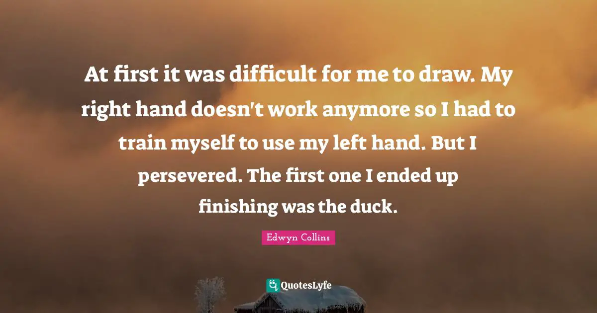 At first it was difficult for me to draw. My right hand doesn't work anymore so I had to train myself to use my left hand. But I persevered. The first one I ended up finishing was the duck.