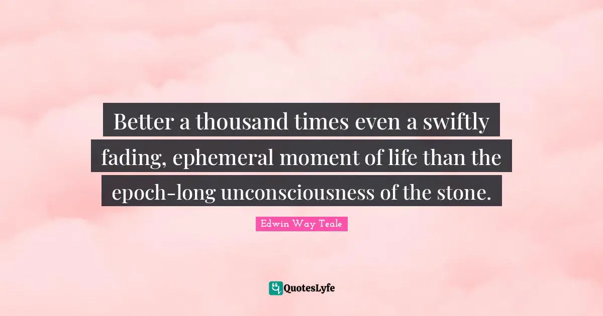Better a thousand times even a swiftly fading, ephemeral moment of life than the epoch-long unconsciousness of the stone.