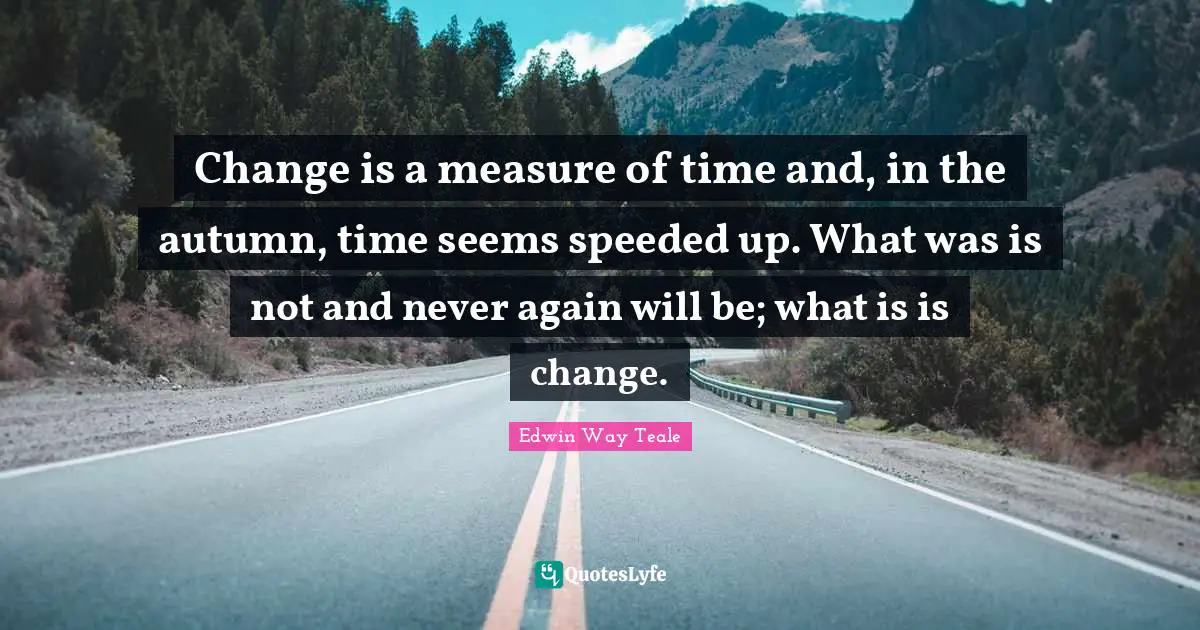 Change is a measure of time and, in the autumn, time seems speeded up. What was is not and never again will be; what is is change.