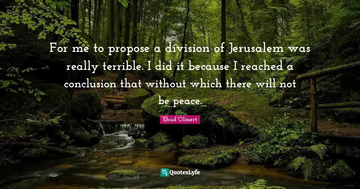 For me to propose a division of Jerusalem was really terrible. I did it because I reached a conclusion that without which there will not be peace.