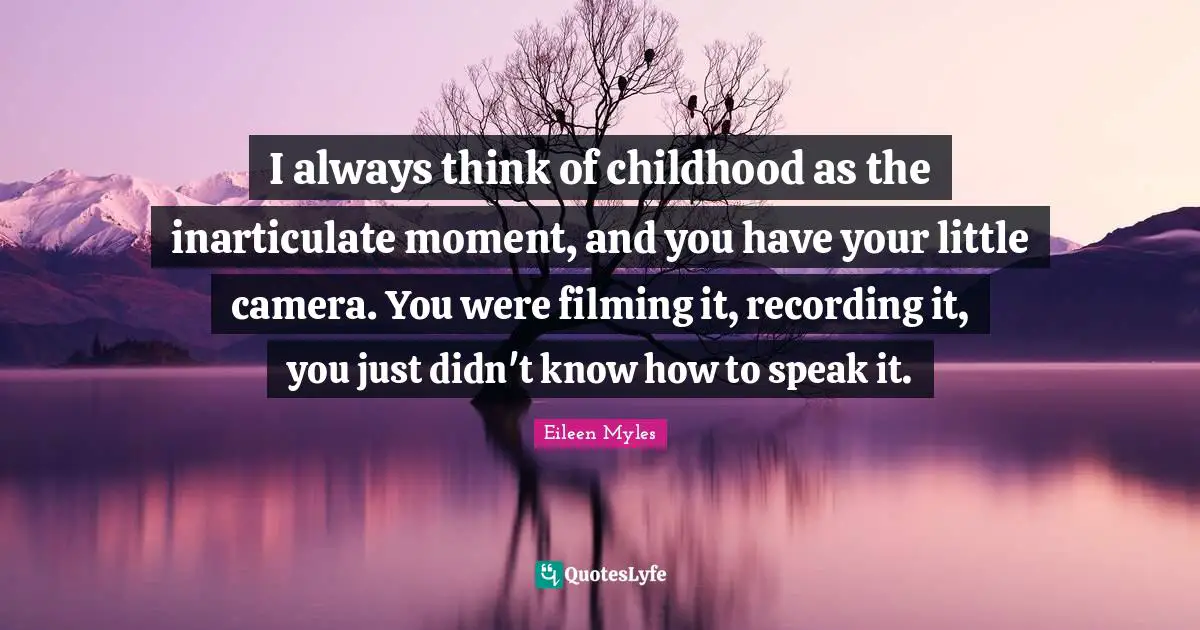 I always think of childhood as the inarticulate moment, and you have your little camera. You were filming it, recording it, you just didn't know how to speak it.