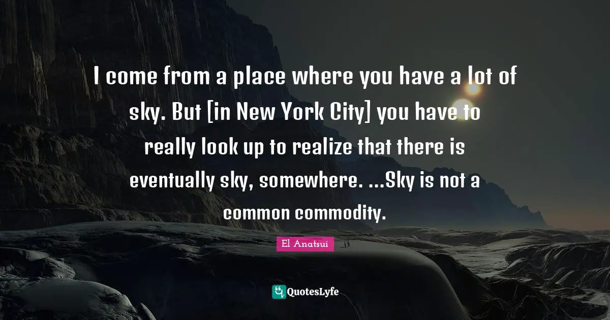 I come from a place where you have a lot of sky. But [in New York City] you have to really look up to realize that there is eventually sky, somewhere. ...Sky is not a common commodity.