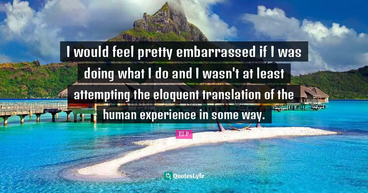 Eloquent Quotes: "I would feel pretty embarrassed if I was doing what I do and I wasn't at least attempting the eloquent translation of the human experience in some way."