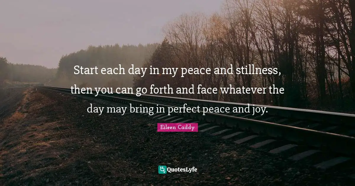 Start each day in my peace and stillness, then you can go forth and face whatever the day may bring in perfect peace and joy.