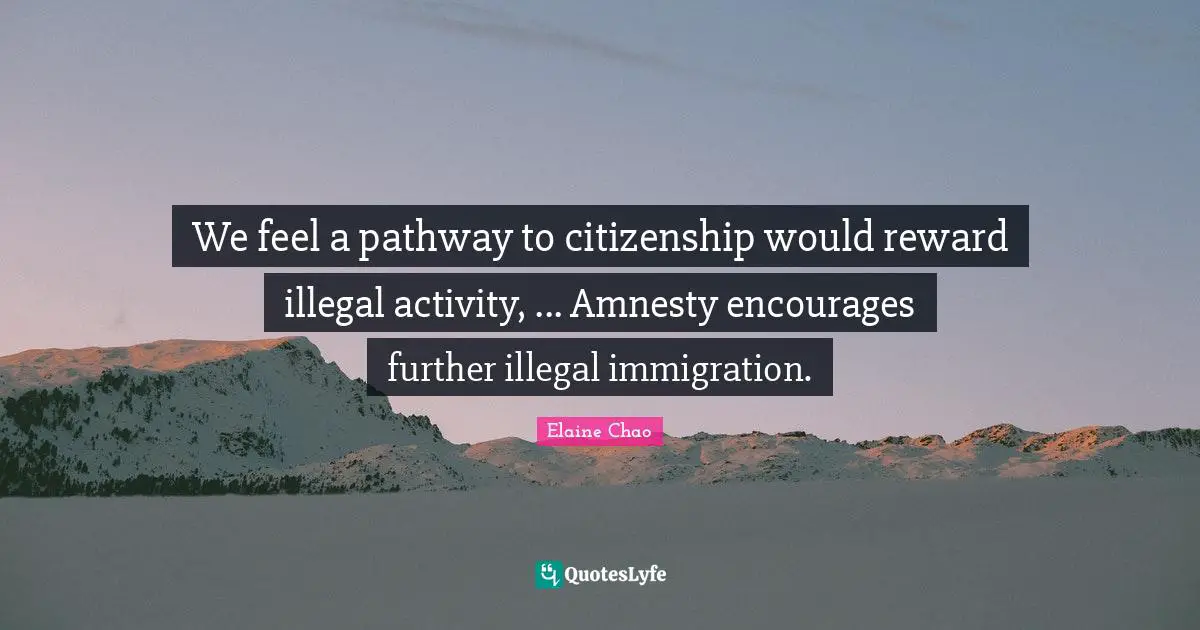 Activities Quotes: "We feel a pathway to citizenship would reward illegal activity, ... Amnesty encourages further illegal immigration."