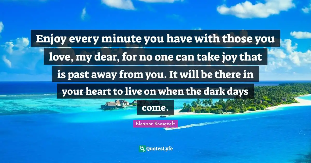 Enjoy every minute you have with those you love, my dear, for no one can take joy that is past away from you. It will be there in your heart to live on when the dark days come.