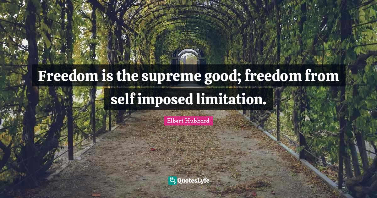 Freedom is the supreme good; freedom from self imposed limitation