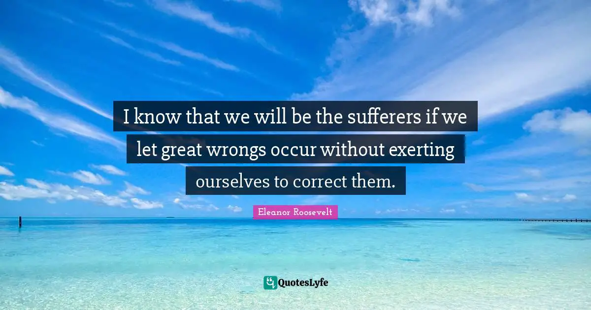 I know that we will be the sufferers if we let great wrongs occur without exerting ourselves to correct them.