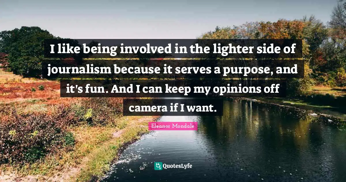 I like being involved in the lighter side of journalism because it serves a purpose, and it's fun. And I can keep my opinions off camera if I want.