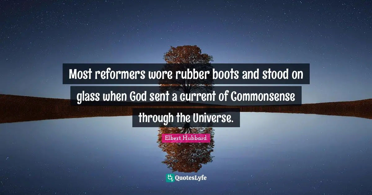 Most reformers wore rubber boots and stood on glass when God sent a current of Commonsense through the Universe.